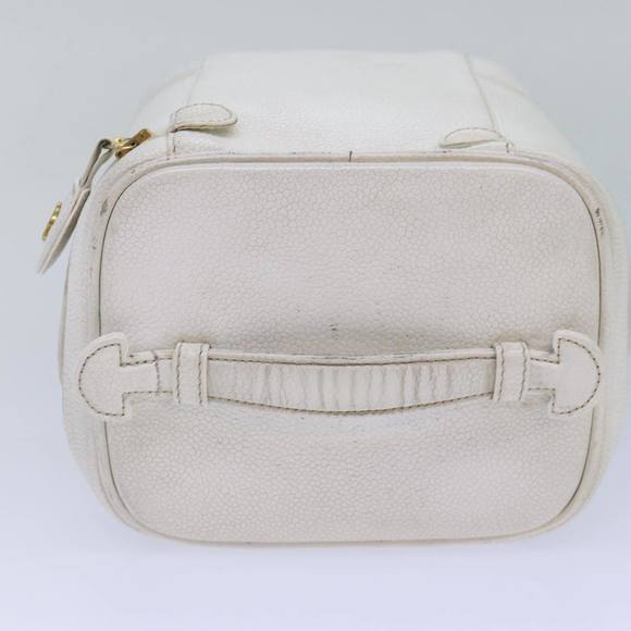 CHANEL COCO Mark Vanity Pouch Caviar Skin White Gold CC Auth yk14381 - Picture 6 of 16